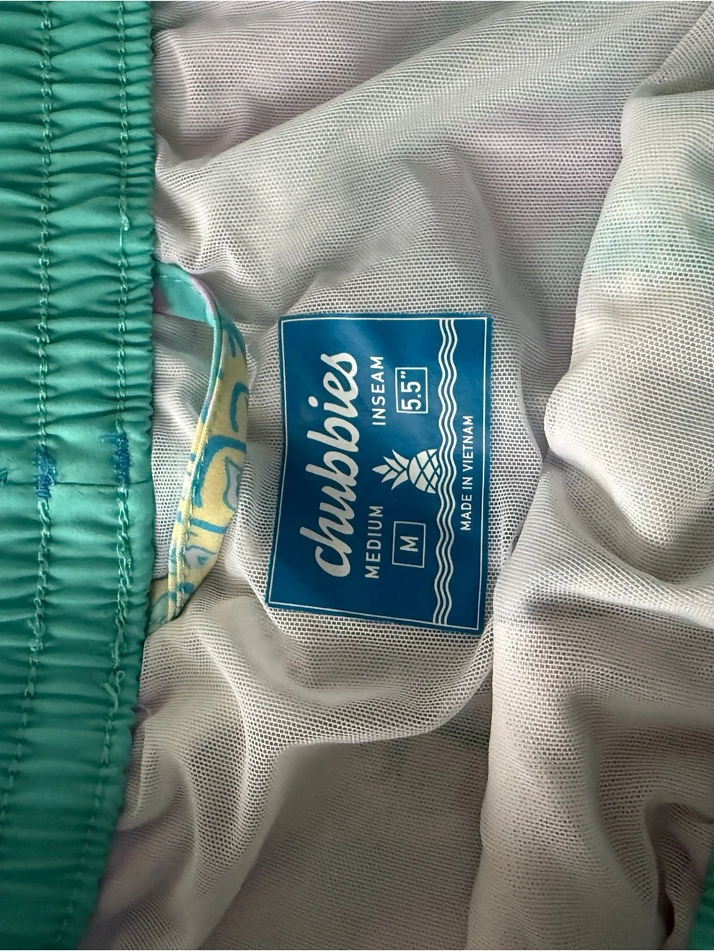 chubbies Pineapple Swim Trunks in Aqua & Lavender Mens Medium